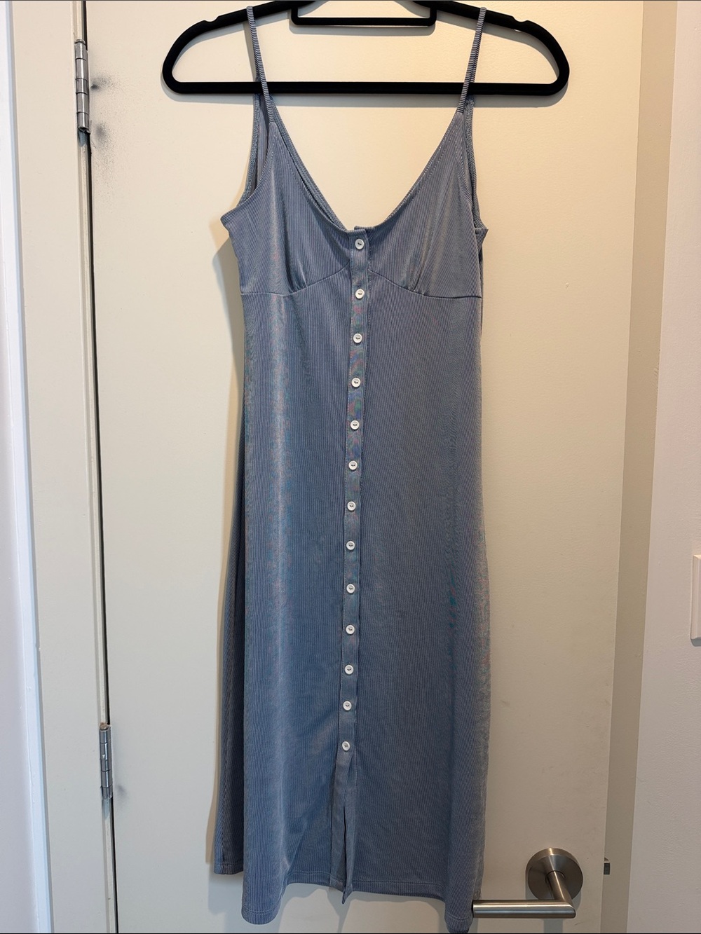 Zara Dusty Blue Button-Front Midi Slip Dress